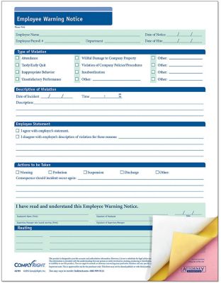 Employee Warning-3 Part Carbonless
