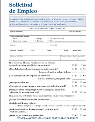 Employment Application Spanish