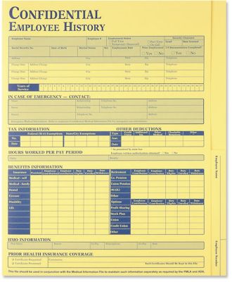 Employee History Folder Yellow