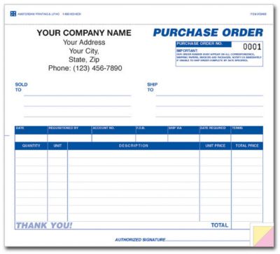 Purchase Order Ncr 3 Part 8.5 X 7