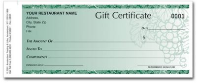 Restaurant Gift Certificate