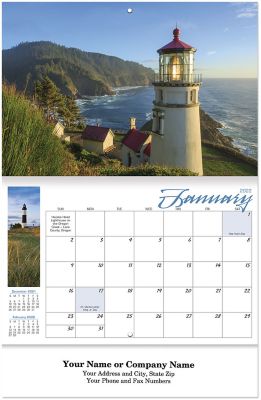 Lighthouse Wall Calendar Stapled