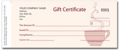 Coffee Shop Gift Certificate