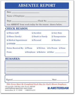 Absentee Report Pad