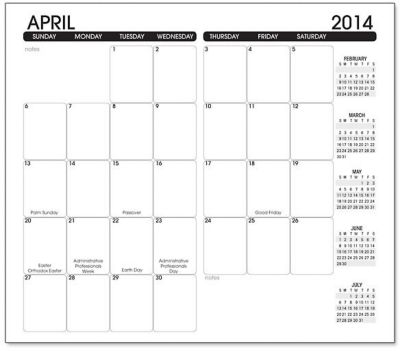 Monthly Insert W/Sunday Start
