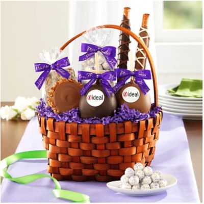 chocolate and caramel apples basket