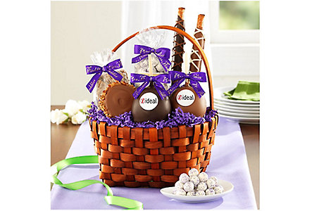 chocolate and caramel apples basket