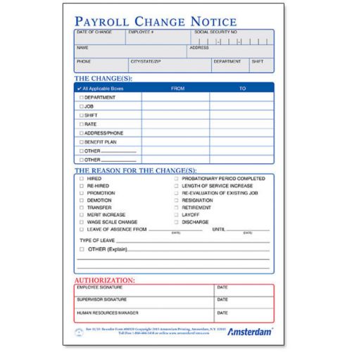 Payroll Change Notice 5.5 x 8.5 (Packs) 50/Pack
