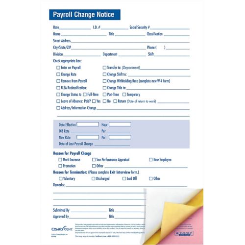 Payroll Change Notice 5.5 x 8.5(Packs) 50 Per Pack