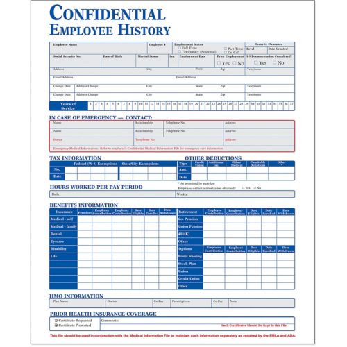 Employee History Folder (Packs) 25 Per Pack