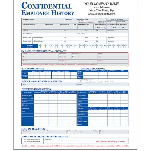 Employee History Folder Imprinted (Packs) 25/Pack