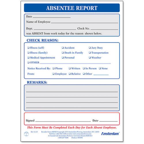 Absentee Report Pads (100 Sheets/Pad) 5 Pads/Pack