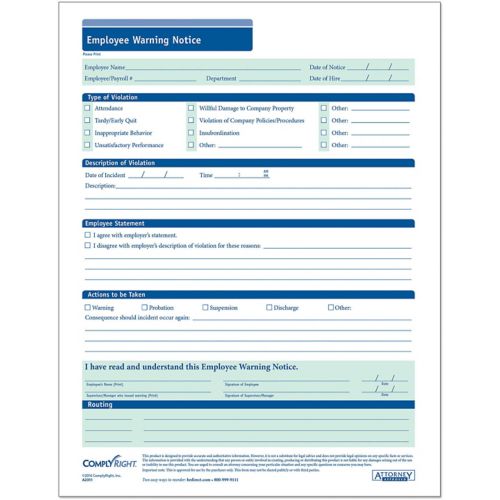 Employee Warning Report (Packs) 50 Per Pack
