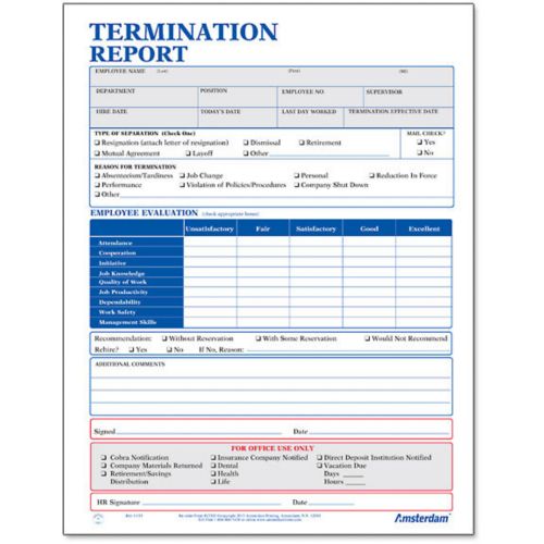 Termination Report (Packs) 50 Per Pack