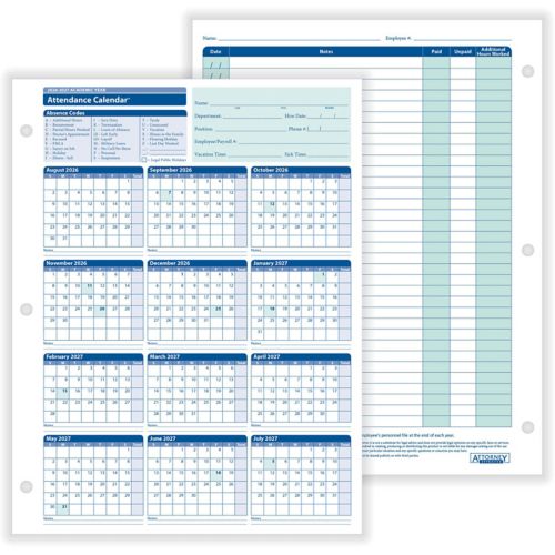 2026 Academic Attendance Recorder (Packs) 25/Pack