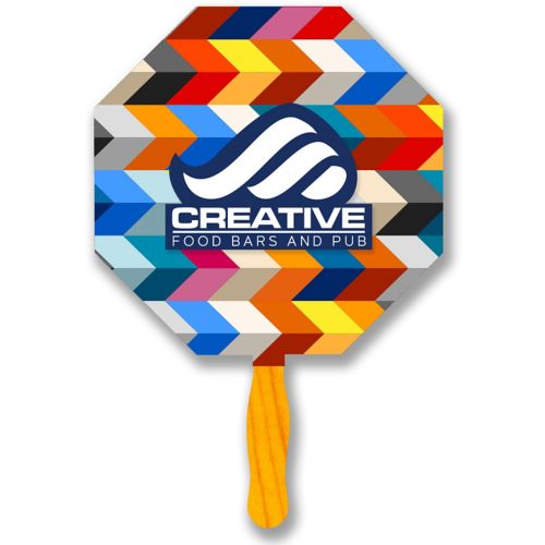 Octagon Glued Hand Fan With Four Color Process Imp