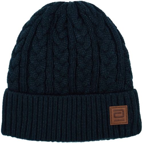 Cable Knit Beanie With Vegan Leather Patch