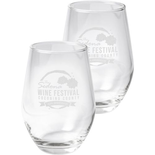 2 Piece Etched Stemless Wine Glass Set