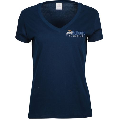 Embroidered Ladies 100% Cotton V-Neck T-Shirt