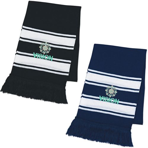 Two Tone Embroidered Knit Scarf With Fringe