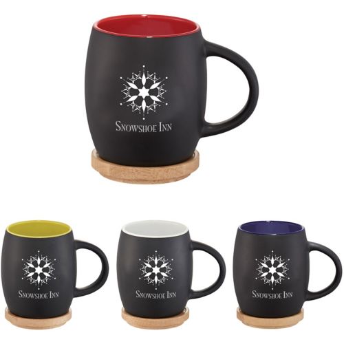 Hearth Ceramic Mug W/Wooden Lid And Coaster 14 oz