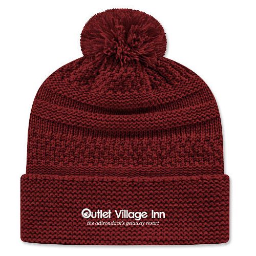 Cable Knit Cap With Cuff Embroidered
