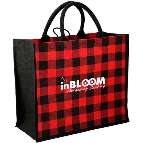 Buffalo Plaid Printed Jute Tote