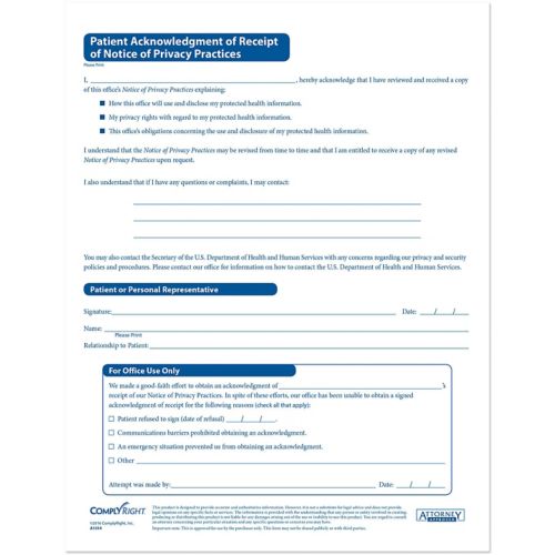 HIPAA Patient Acknowledgement Receipt Of Privacy