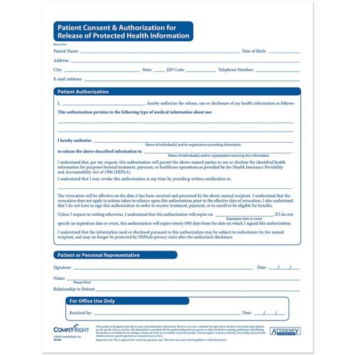 HIPAA Patient Consent Auth For Release Of PHI