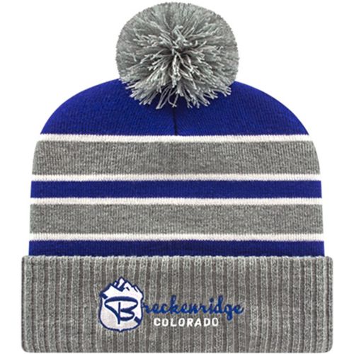 Double Stripe Ribbed Cuff Knit Cap Embroidered