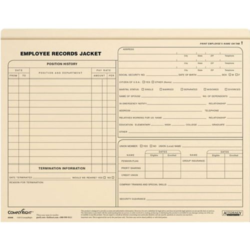 Employee Records Jacket Letter Size Pack Of 25
