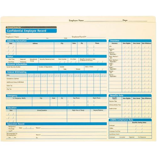 Personnel Pocket File® Folder Pack Of 25