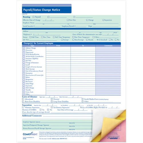 Payroll Status Change Form-3 Part 50 Per Pack