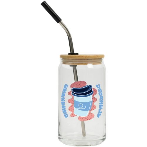 Full Color Can Glass With Lid And Straw 16 oz