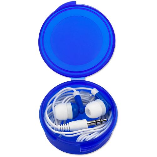 Earbuds In Round Plastic Case