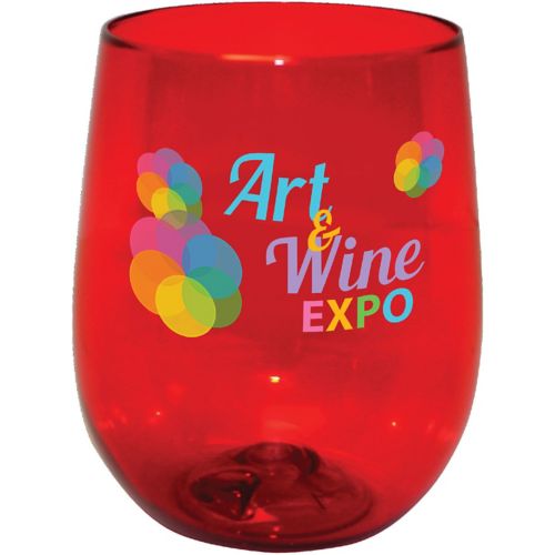 Full Colour Plastic Stemless Wine Glass 12 oz