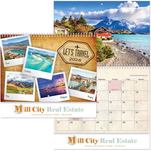 Full Color Lets Travel Spiral Wall Calendar