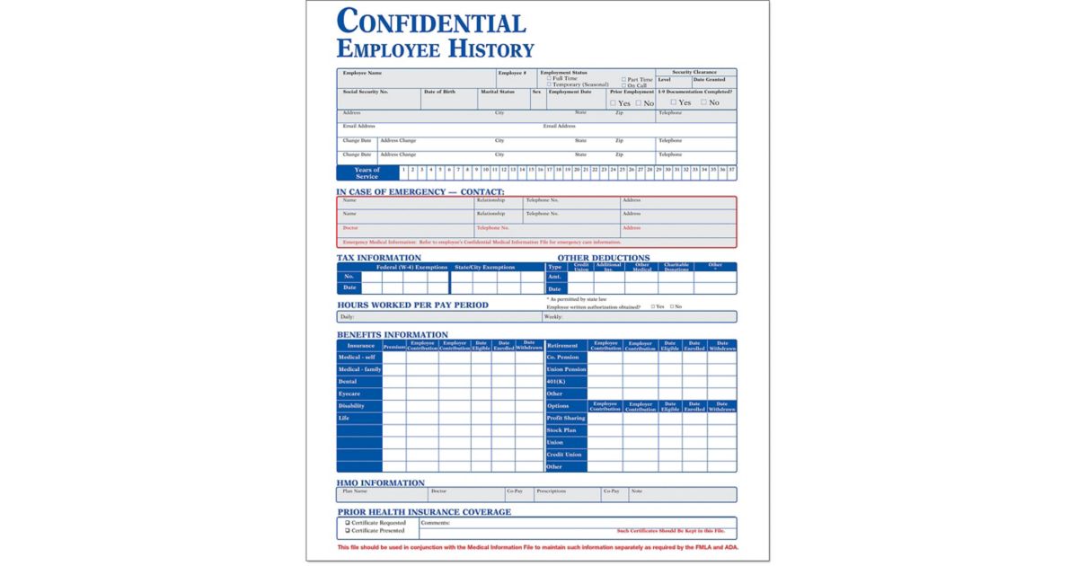 Employee History Folder (Packs) 25 Per Pack | Amsterdam Printing