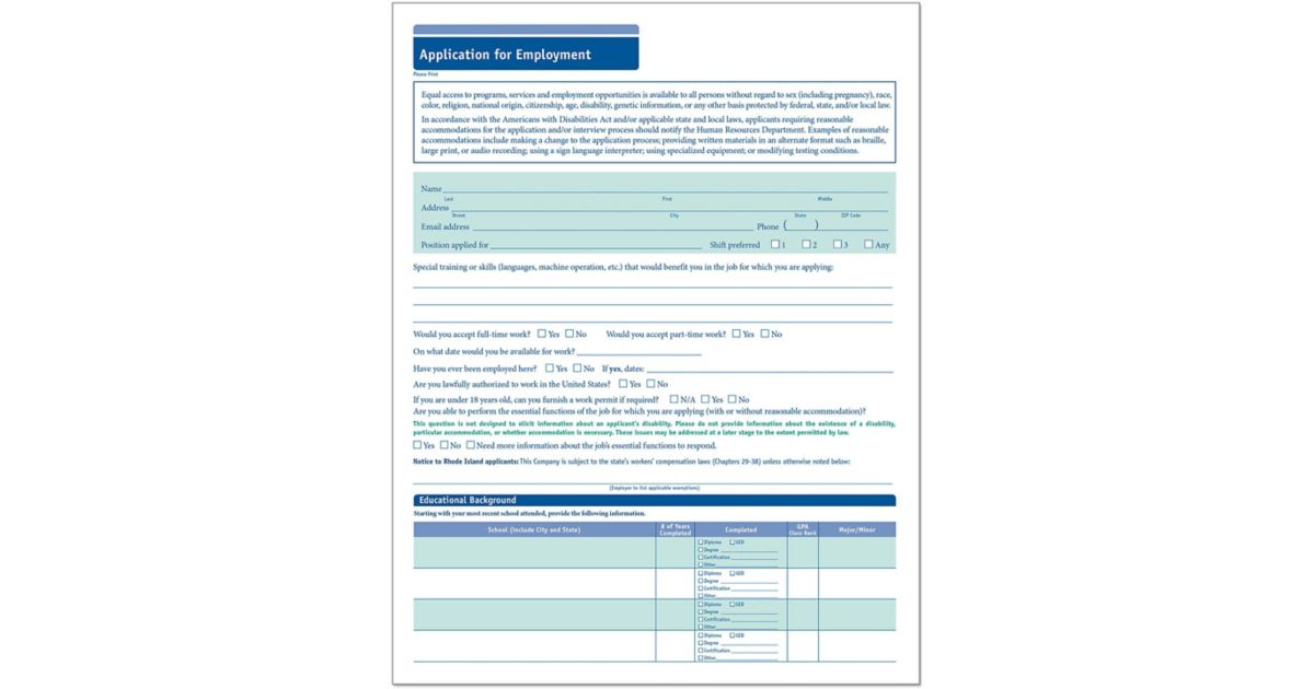 Employ Application Short Form| Amsterdam Printing