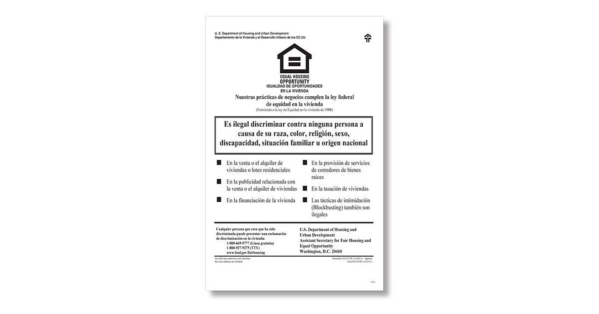 Hud Federal Fair Housing Poster Spanish | Amsterdam Printing