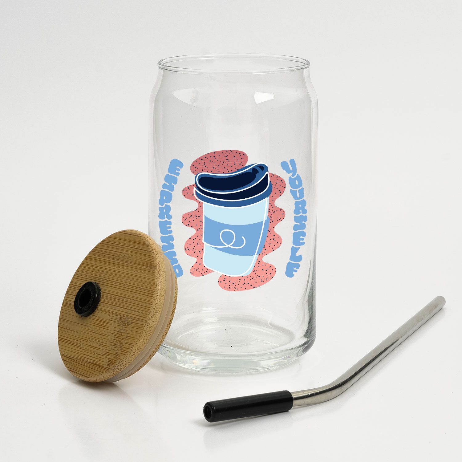 FULL COLOR CAN GLASS 16 OZ WITH LID AND STRAW 9