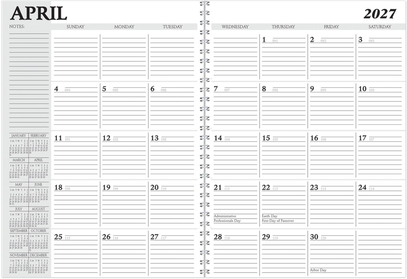 FULL COLOR SPIRAL DESK PLANNER 7X10 1