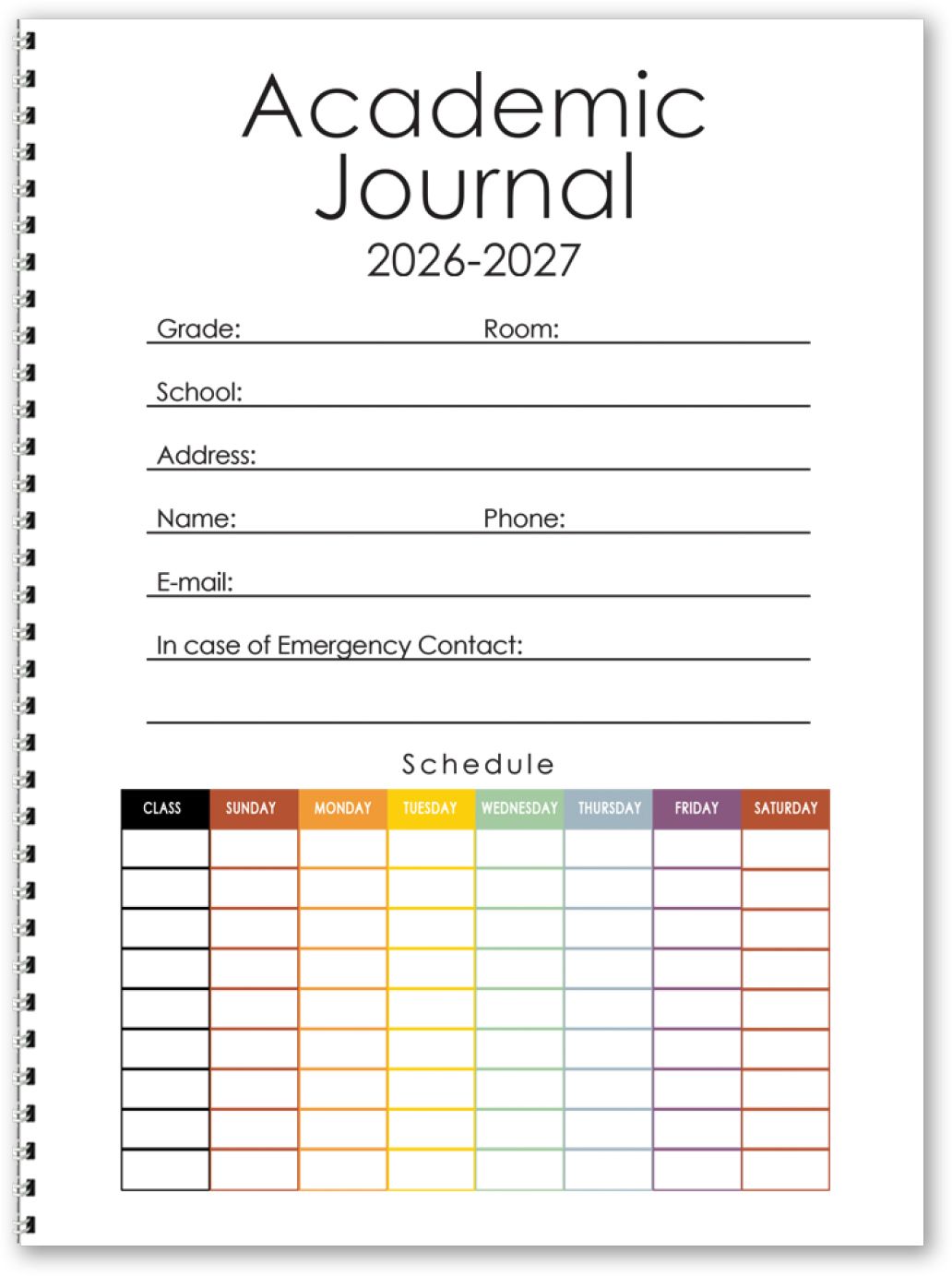 FULL COLOR ACADEMIC 7X10 PLANNER COLORED INSERT 8