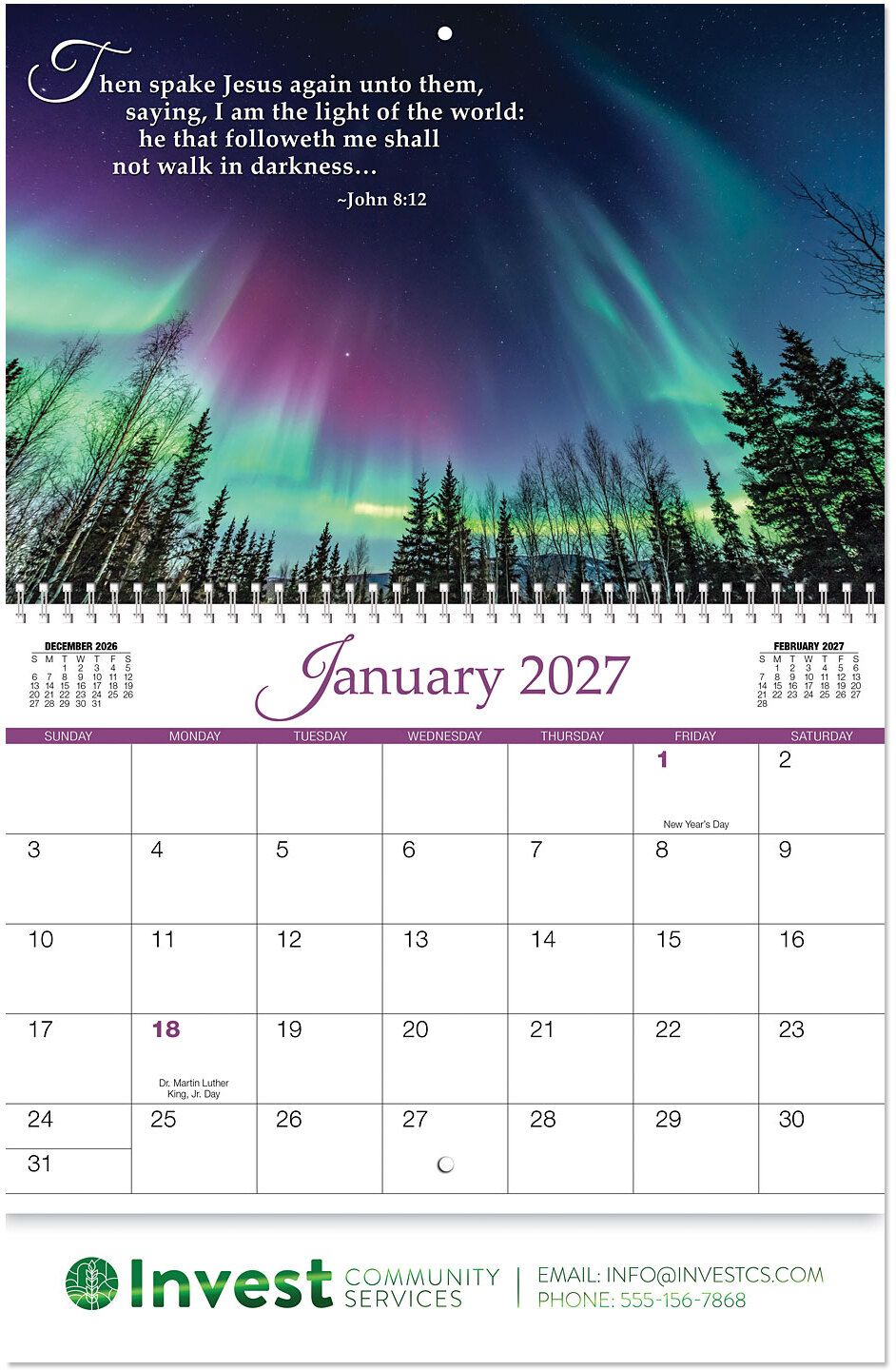 CHRISTIAN GRACE SPIRAL WALL CALENDAR 10