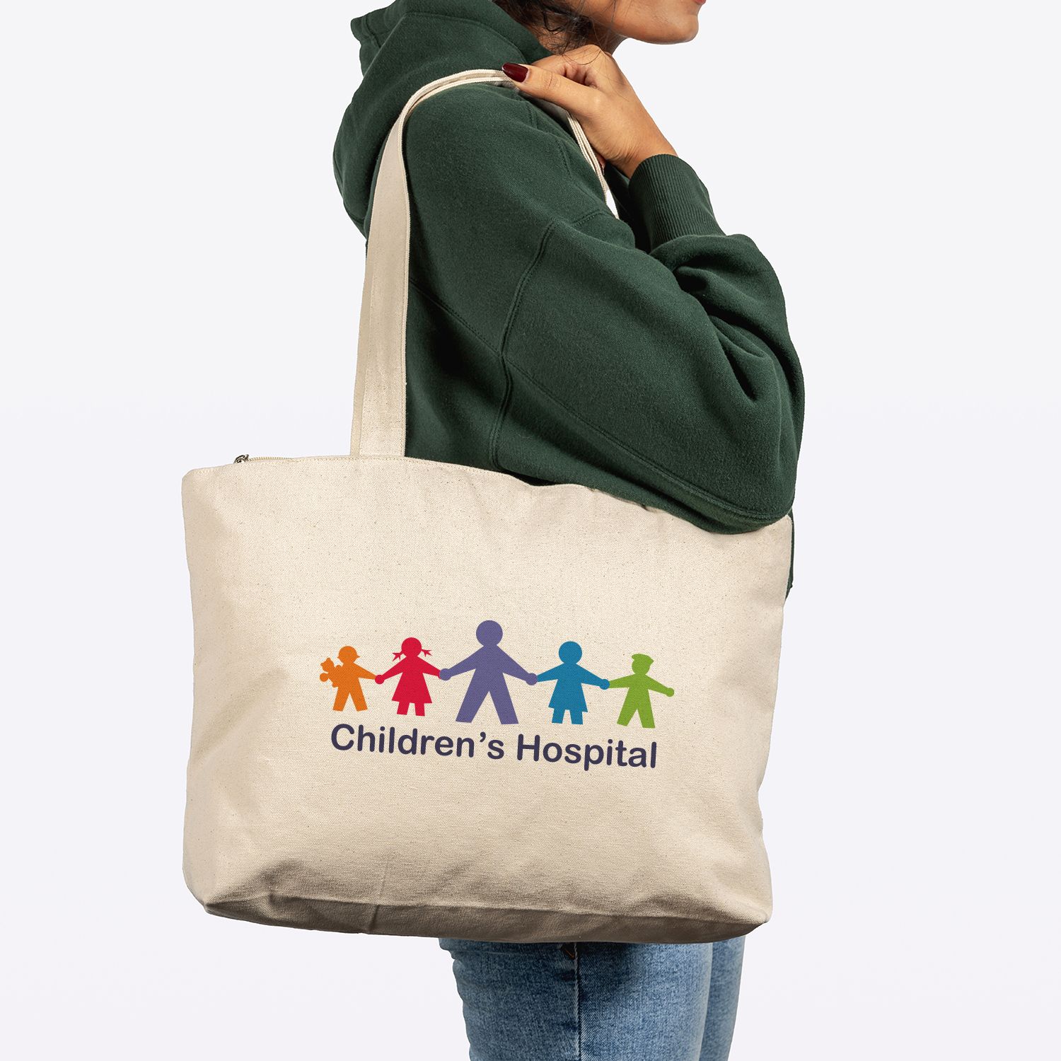 Full Color Zippered Cotton Canvas Tote 12 OZ, custom tote bag with logo imprint 6