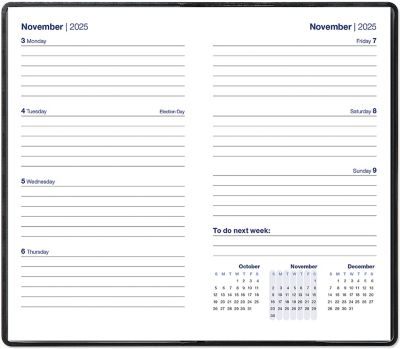 Foiled Pocket Rings Month on 2 Pages Deluxe Planner Calendar Refill, 3.2 x  4.7 | 81mm x 120mm, Sunday Start, Dated Monthly View, Choose 12 Months