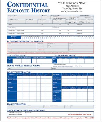 Employee Record Keeping Forms & Folders: Employee History Folder Imprinted (Packs) 25/Pack