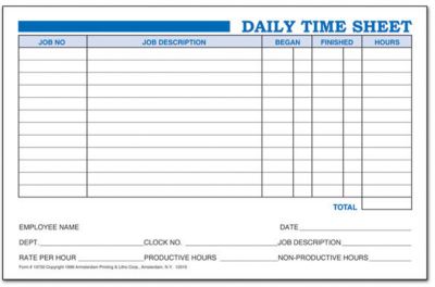 Daily Time Sheets | Amsterdam Printing