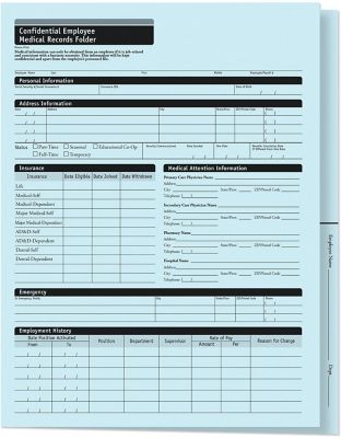 Employee Record Keeping Forms & Folders: Employee Medical Records Folder 25 Per Pack