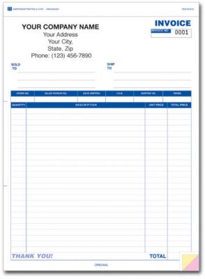 Custom Imprinted 3 Part Invoice Forms | Amsterdam Printing